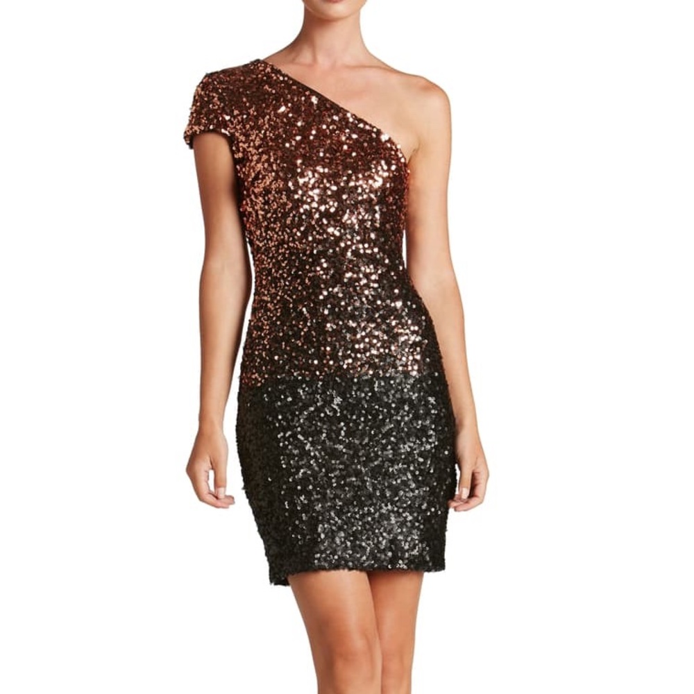 Dress the population ombré sequin one shoulder